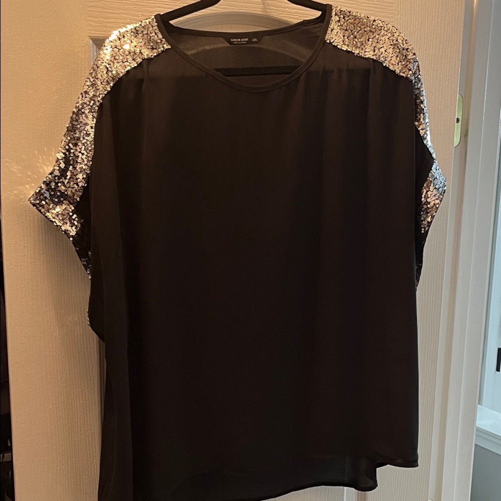 SHEIN Black Blouse with Silver Sequin Accents